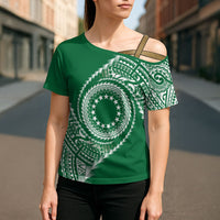 Cook Islands Gospel Day Cross Shoulder Shirt Green Tribal Curves LT05 - Polynesian Pride