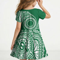 Cook Islands Gospel Day Kid Short Sleeve Dress Green Tribal Curves