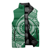 Cook Islands Gospel Day Sleeveless Puffer Jacket Green Tribal Curves