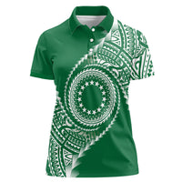 Cook Islands Gospel Day Women Polo Shirt Green Tribal Curves