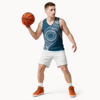 Cook Islands Gospel Day Basketball Jersey Blue Tribal Curves