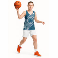 Cook Islands Gospel Day Basketball Jersey Blue Tribal Curves