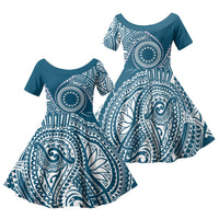 Cook Islands Gospel Day Family Matching Mermaid Dress and Hawaiian Shirt Blue Tribal Curves