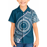 Cook Islands Gospel Day Kid Hawaiian Shirt Blue Tribal Curves LT05 Kid Blue - Polynesian Pride