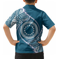 Cook Islands Gospel Day Kid Hawaiian Shirt Blue Tribal Curves LT05 - Polynesian Pride