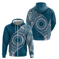 Cook Islands Gospel Day Zip Hoodie Blue Tribal Curves