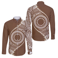Cook Islands Gospel Day Family Matching Long Sleeve Bodycon Dress and Hawaiian Shirt Brown Tribal Curves