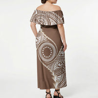 Cook Islands Gospel Day Off Shoulder Maxi Dress Brown Tribal Curves LT05 - Polynesian Pride