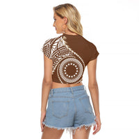 Cook Islands Gospel Day Raglan Cropped T Shirt Brown Tribal Curves