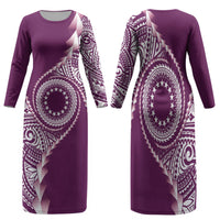 Cook Islands Gospel Day Family Matching Long Sleeve Bodycon Dress and Hawaiian Shirt Maroon Tribal Curves