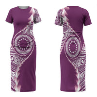 Cook Islands Gospel Day Family Matching Short Sleeve Bodycon Dress and Hawaiian Shirt Maroon Tribal Curves