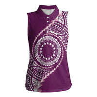 Cook Islands Gospel Day Women Sleeveless Polo Shirt Maroon Tribal Curves LT05 Female Maroon - Polynesian Pride