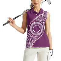 Cook Islands Gospel Day Women Sleeveless Polo Shirt Maroon Tribal Curves LT05 - Polynesian Pride