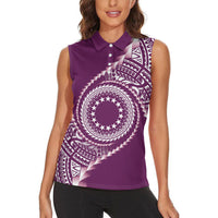 Cook Islands Gospel Day Women Sleeveless Polo Shirt Maroon Tribal Curves LT05 - Polynesian Pride