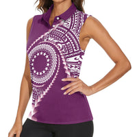 Cook Islands Gospel Day Women Sleeveless Polo Shirt Maroon Tribal Curves LT05 - Polynesian Pride