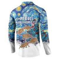 New Zealand Christmas Button Sweatshirt Kiwis Santa Sleigh Starry Night Style LT05 - Polynesian Pride