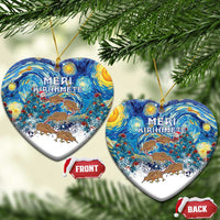 New Zealand Christmas Ceramic Ornament Kiwis Santa Sleigh Starry Night Style LT05 Heart Blue - Polynesian Pride