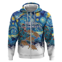 New Zealand Christmas Hoodie Kiwis Santa Sleigh Starry Night Style