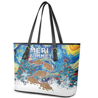 New Zealand Christmas Leather Tote Bag Kiwis Santa Sleigh Starry Night Style LT05 - Polynesian Pride