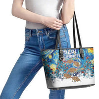 New Zealand Christmas Leather Tote Bag Kiwis Santa Sleigh Starry Night Style LT05 - Polynesian Pride