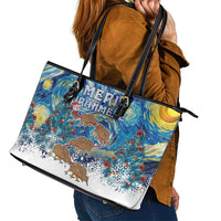 New Zealand Christmas Leather Tote Bag Kiwis Santa Sleigh Starry Night Style LT05 - Polynesian Pride