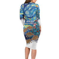 New Zealand Christmas Long Sleeve Bodycon Dress Kiwis Santa Sleigh Starry Night Style