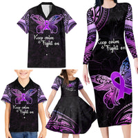 Pancreatic Cancer Awareness Family Matching Long Sleeve Bodycon Dress and Hawaiian Shirt Keep Calm And Fight On Polynesian Pattern LT05 - Polynesian Pride