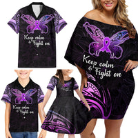 Pancreatic Cancer Awareness Family Matching Off Shoulder Short Dress and Hawaiian Shirt Keep Calm And Fight On Polynesian Pattern LT05 - Polynesian Pride