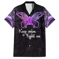 Pancreatic Cancer Awareness Family Matching Tank Maxi Dress and Hawaiian Shirt Keep Calm And Fight On Polynesian Pattern LT05 Dad's Shirt - Short Sleeve Purple - Polynesian Pride