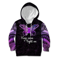 Pancreatic Cancer Awareness Kid Hoodie Keep Calm And Fight On Polynesian Pattern LT05 Hoodie Purple - Polynesian Pride