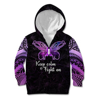 Pancreatic Cancer Awareness Kid Hoodie Keep Calm And Fight On Polynesian Pattern LT05 Zip Hoodie Purple - Polynesian Pride