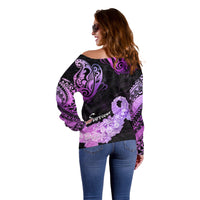 Pancreatic Cancer Awareness Off Shoulder Sweater Keep Calm And Fight On Polynesian Pattern LT05 - Polynesian Pride