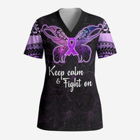 Pancreatic Cancer Awareness Scrub Top Keep Calm And Fight On Polynesian Pattern - Polynesian Pride