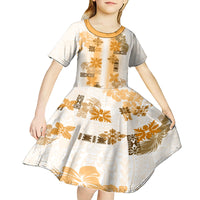 Hawaiian Quilt Kid Short Sleeve Dress Vintage Pattern Brown LT05 - Polynesian Pride