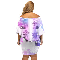 Hawaiian Quilt Off Shoulder Short Dress Vintage Pattern Galaxy LT05 - Polynesian Pride