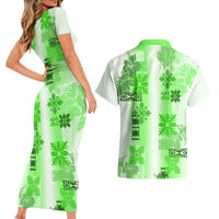 Hawaiian Quilt Couples Matching Short Sleeve Bodycon Dress and Hawaiian Shirt Vintage Pattern Green LT05 - Polynesian Pride