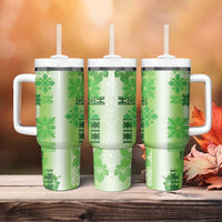 Hawaiian Quilt Tumbler With Handle Vintage Pattern Green