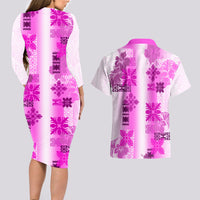 Hawaiian Quilt Couples Matching Long Sleeve Bodycon Dress and Hawaiian Shirt Vintage Pattern Pink LT05 - Polynesian Pride
