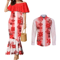 Hawaiian Quilt Couples Matching Mermaid Dress and Long Sleeve Button Shirt Vintage Pattern Red LT05 Red - Polynesian Pride