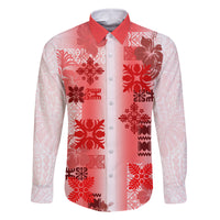 Hawaiian Quilt Family Matching Long Sleeve Bodycon Dress and Hawaiian Shirt Vintage Pattern Red LT05 Dad's Shirt - Long Sleeve Red - Polynesian Pride
