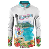 Aloha Hawaii Waikiki Beach Landscape Button Sweatshirt LT05 White - Polynesian Pride