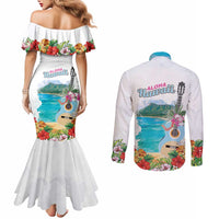 Aloha Hawaii Waikiki Beach Landscape Couples Matching Mermaid Dress and Long Sleeve Button Shirt LT05 - Polynesian Pride