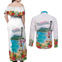 Aloha Hawaii Waikiki Beach Landscape Couples Matching Off Shoulder Maxi Dress and Long Sleeve Button Shirt LT05 - Polynesian Pride