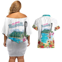 Aloha Hawaii Waikiki Beach Landscape Couples Matching Off Shoulder Short Dress and Hawaiian Shirt LT05 - Polynesian Pride