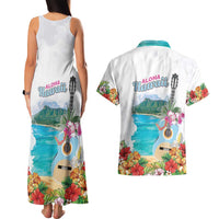 Aloha Hawaii Waikiki Beach Landscape Couples Matching Tank Maxi Dress and Hawaiian Shirt LT05 - Polynesian Pride
