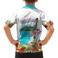 Aloha Hawaii Waikiki Beach Landscape Family Matching Short Sleeve Bodycon Dress and Hawaiian Shirt