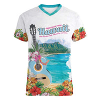 Aloha Hawaii Waikiki Beach Landscape Women V-Neck T-Shirt LT05 Female White - Polynesian Pride