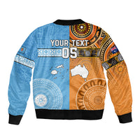 Custom Fiji Tapa And Australia Aboriginal Together Sleeve Zip Bomber Jacket LT05 - Polynesian Pride