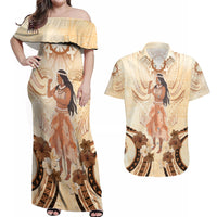 Tonga Women's Day Couples Matching Off Shoulder Maxi Dress and Hawaiian Shirt With Polynesian Pattern LT05 Beige - Polynesian Pride