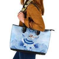 Cook Islands Women's Day Leather Tote Bag With Polynesian Pattern LT05 Blue - Polynesian Pride